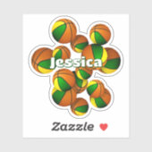 kinder naam op groen gouden team kleurt basketball sticker (Vel)