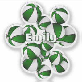 kinder naam op groen wit team kleuren basketballen sticker
