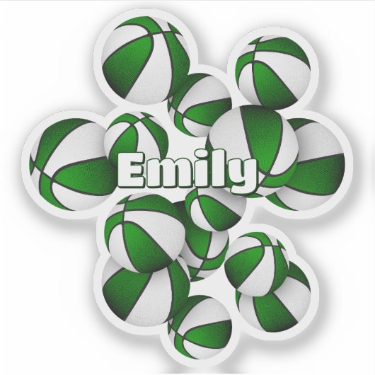 kinder naam op groen wit team kleuren basketballen sticker (Voorkant)