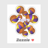 kinder naam op paarse gouden team kleuren basketba sticker (Vel)