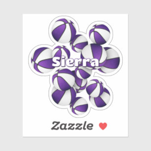 kinder naam op paarse witte team kleuren basketbal sticker