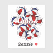 kinder naam op rood wit blauw basketballen sticker (Vel)