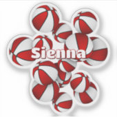 kinder naam op rood wit team kleuren basketballen sticker (Voorkant)