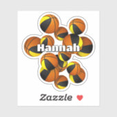 kinder naam op zwart gouden team kleurt basketball sticker (Vel)