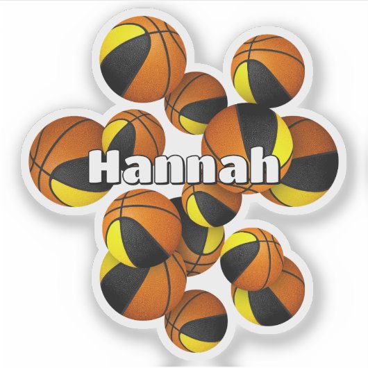 kinder naam op zwart gouden team kleurt basketball sticker (Voorkant)