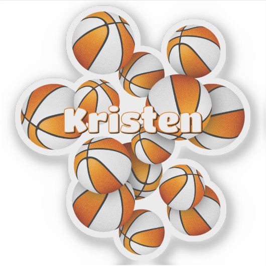 kinder naam oranje witte basketballen sticker (Voorkant)