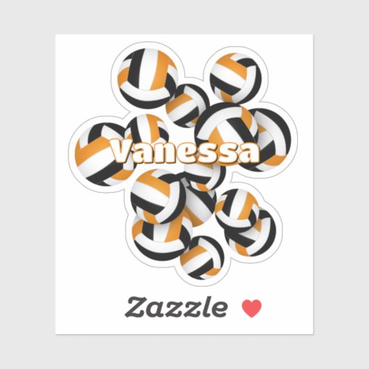 kinder naam oranje zwarte team kleuren volleyballe sticker (Vel)