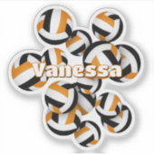 kinder naam oranje zwarte team kleuren volleyballe sticker (Voorkant)