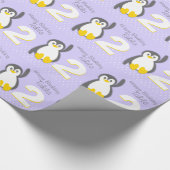 Kinder naam oud 2 schattig pinguïn verjaardagspatr cadeaupapier (Hoek)
