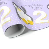 Kinder naam oud 2 schattig pinguïn verjaardagspatr cadeaupapier (Rol Hoek)