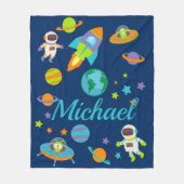 Kinder naam Outer Space Rocket Ship Fleece Deken (Voorkant)