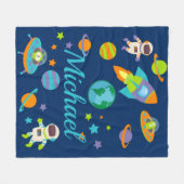 Kinder naam Outer Space Rocket Ship Fleece Deken (Voorkant (Horizontaal))