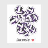 kinder naam paarse zwarte team kleuren volleyballe sticker (Vel)