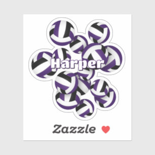kinder naam paarse zwarte team kleuren volleyballe sticker
