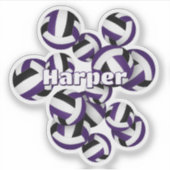 kinder naam paarse zwarte team kleuren volleyballe sticker (Voorkant)
