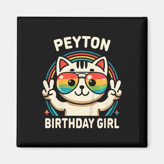 Kinder naam Peyton Verjaardag Meisje Cat Magneet (Voorkant)