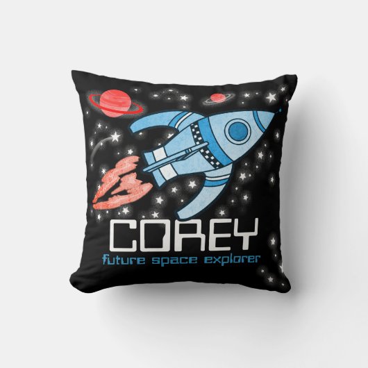 Kinder naam raketverkenner blauw Corey kussen (Voorkant)