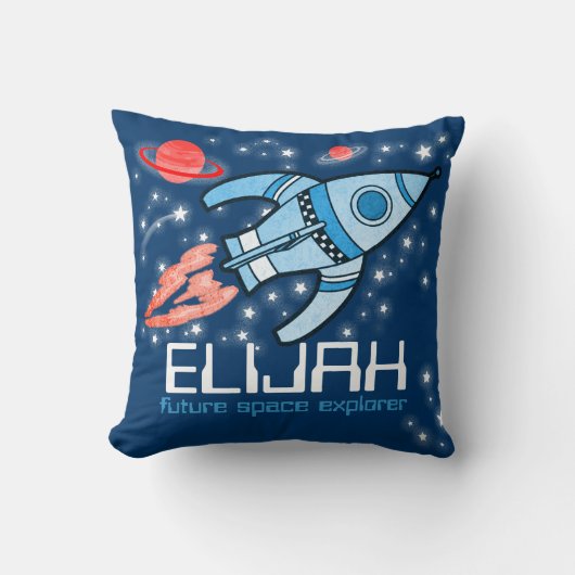 Kinder naam raketverkenner blauw Elijah kussen (Voorkant)