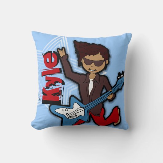 Kinder naam rockstar guitar boy blauwe kussen (Voorkant)