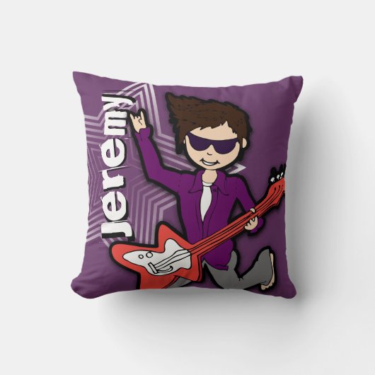 Kinder naam rockstar guitar boy paarse kussen (Voorkant)