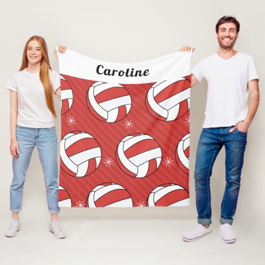 Kinder naam rode en gestreept volleybalpatroon fleece deken (In situ)