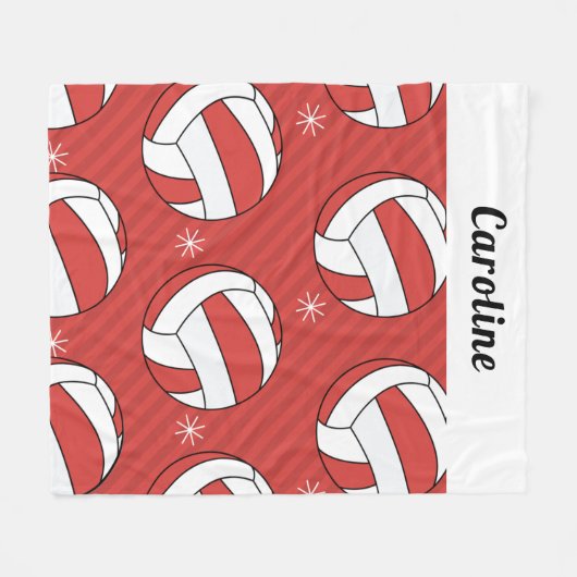 Kinder naam rode en gestreept volleybalpatroon fleece deken (Voorkant (Horizontaal))