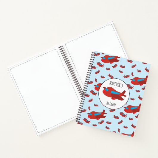 Kinder naam Rood- en blauw vliegtuigpatroon Notitieboek (Binnen)