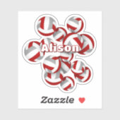kinder naam Rood grijs team kleuren volleyballen Sticker (Vel)