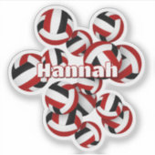 kinder naam rood zwart team kleuren volleyballen sticker (Voorkant)