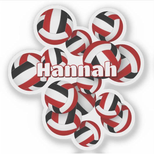 kinder naam rood zwart team kleuren volleyballen sticker (Voorkant)