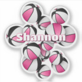 kinder naam roze witte zwarte basketballen sticker (Voorkant)