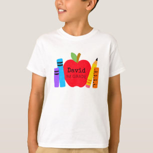 Kinder NAAM School GRADE Apple Boeken Potloden Fun T-shirt