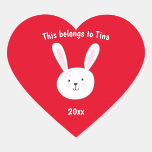Kinder naam Tag Bunny Rabbit Easter Red Heart Hart Sticker