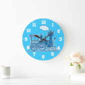 Kinder naam trein blauw en witte muurklok grote klok (Huis)