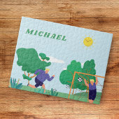 Kinder naam van Blond Boys Soccer Players Illustra Legpuzzel