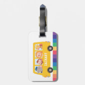 Kinder naam van de Gele School Bus en Cute Animals Bagagelabel (Achterkant verticaal)