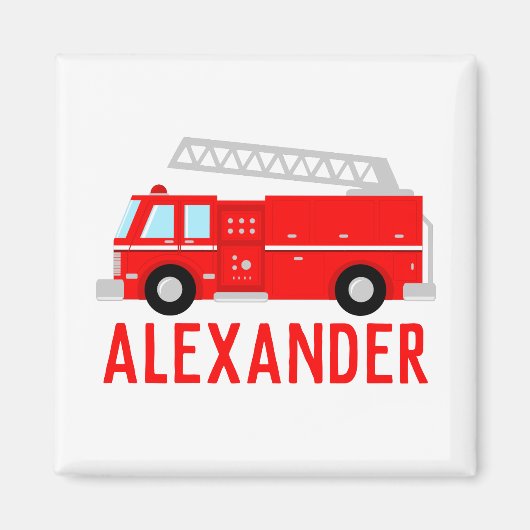 Kinder naam van Fire Truck Magneet (Voorkant)