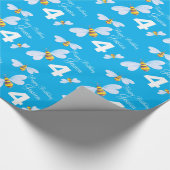 Kinder naam Whimsical Bee 4th Birthday Wrap Cadeaupapier (Hoek)