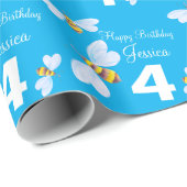 Kinder naam Whimsical Bee 4th Birthday Wrap Cadeaupapier (Rol Hoek)