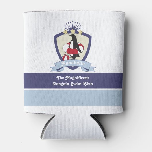 Kinder naam zwemclub Crest Cute Penguin Blikjeskoeler (Voorkant)