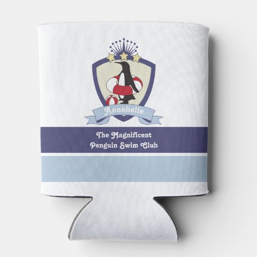 Kinder naam zwemclub Crest Cute Penguin Blikjeskoeler (Achterkant)