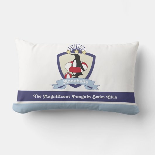 Kinder naam zwemclub Crest Cute Penguin Kussen (Voorkant)