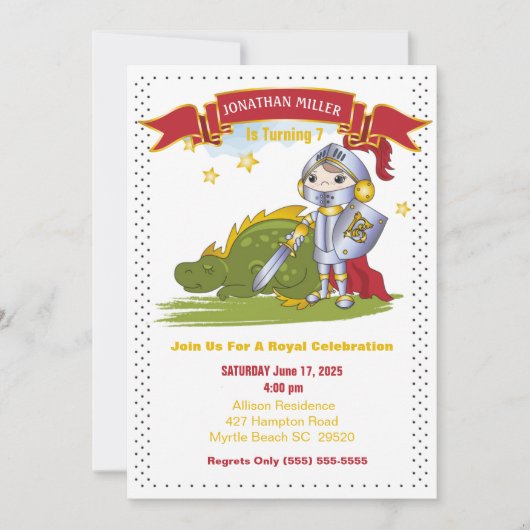 Kinder nacht in Armor Dragon Birthday Party Kaart (Voorkant)