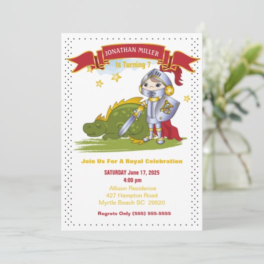 Kinder nacht in Armor Dragon Birthday Party Kaart (Staand voorkant)