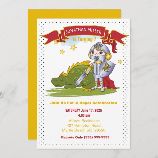 Kinder nacht in Armor Dragon Birthday Party Kaart (Voorkant / Achterkant)