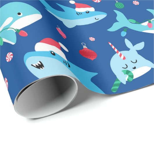 Kinder narwal haai onder het Zee kerst Cadeaupapier (Rol Hoek)