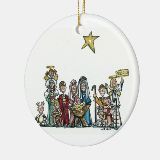kinder nativiteitsscène keramisch ornament (Links)