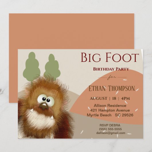 Kinder Natuur Big Foot/Sasquatch Birthday Party Kaart (Voorkant / Achterkant)