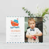 Kinder Nautical Boat Foto elke zondag Uitnodigen Bedankkaart (Staand voorkant)