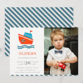Kinder Nautical Boat Foto elke zondag Uitnodigen Bedankkaart (Voorkant / Achterkant)
